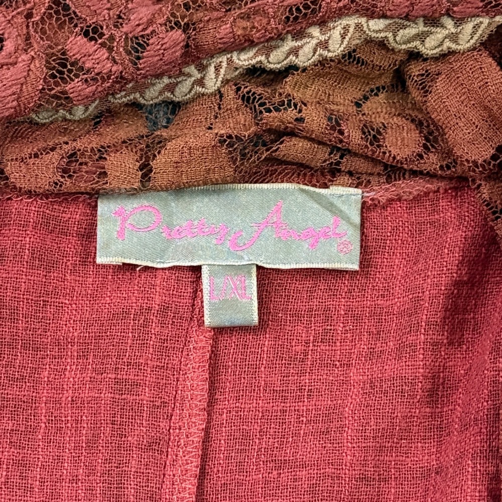 Pretty Angel Lace Fringe Cardigan Womens L/XL Rust Orange Boho Western Romantic - Picture 11 of 16